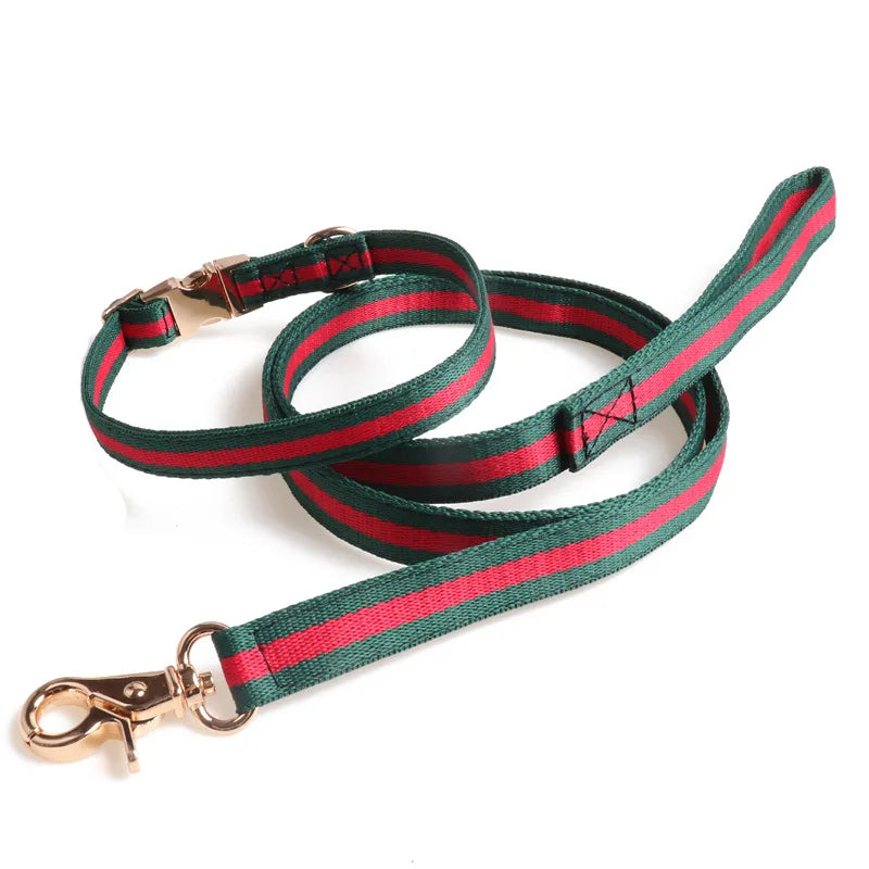 Green & Red Stripe Designer Style Dog Leash & Collar -  Dog Leash By Clothes For My Dog