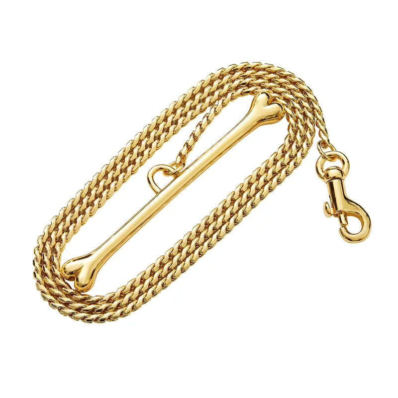 Gold Walking Leash For Dogs With Bone Handle -  Dog Leash By Clothes For My Dog
