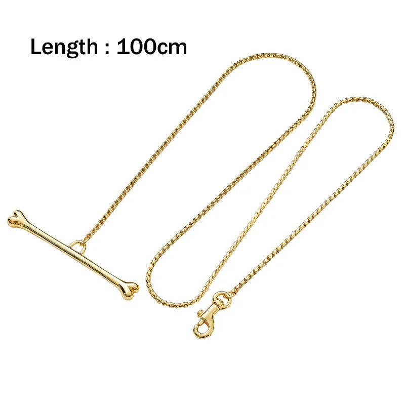 Gold Walking Leash For Dogs With Bone Handle -  Dog Leash By Clothes For My Dog